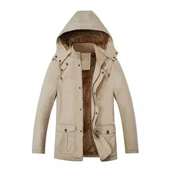 Мужское пальто осень и зима новая мужская куртка флисовая утолщенная свободная с капюшоном средняя и длинная тренчкот M