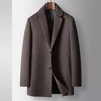 Мужское пальто осень и зима средняя и длинная куртка с воротником-стойкой пуховик молодежная деловая двусторонняя шерстяная теплая куртка 170 чёрный