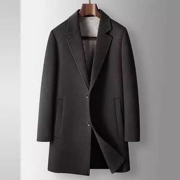 Мужское пальто осень и зима средняя и длинная куртка с воротником-стойкой на гусином пуху для среднего и молодого возраста деловая двухсторонняя повседневная куртка 170 чёрный