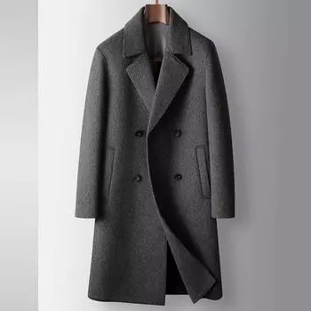 Мужское пальто осень и зима средняя и длинная двубортная шерстяная тренчкот для среднего и молодого возраста легкая роскошная повседневная теплая двусторонняя шерстяная шуба 170 верблюд