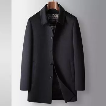 Мужское пальто осень-зима с лацканами для руководителей, кашемир, молодежная, роскошная, деловая, с подкладкой, двусторонняя шерстяная куртка 170 темно-синий