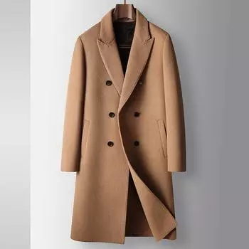 Мужское пальто осенне-зимнее двубортное шерстяное двухстороннее шерстяное длинное пальто-тренчкот молодежная разгрузочная куртка с подкладкой из меха кролика 170 верблюд