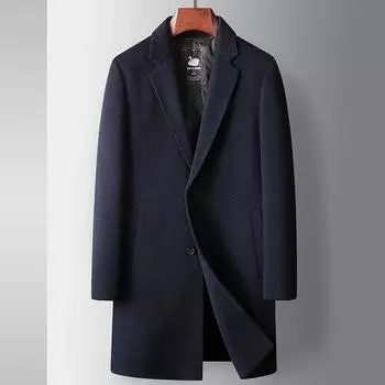 Мужское пальто осенне-зимнее шерстяное пальто-тренчкот средней и длинной длины на гусином пуху с подкладкой из двухстороннего твидового пальто для молодежи в деловом стиле 170 верблюд