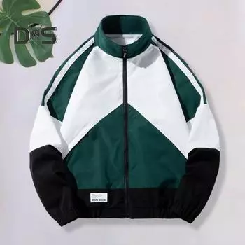 Мужское пальто с цветными блоками в стиле пэчворк, воротник-стойка, застежка-молния, длинные рукава, свободная эластичная манжета средней длины, гладкая поверхность, осенне-зимняя куртка L серый