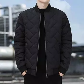 Мужское пальто с хлопковой подкладкой, зимнее утепленное свободное короткое повседневное пальто, теплое очень большого размера, пальто с хлопковой подкладкой M чёрный