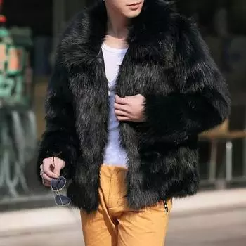 Мужское пальто с искусственным мехом Yousheng, с длинным рукавом и лацканами, с термоизоляцией, ветрозащитное, повседневное, универсальная верхняя одежда, повседневная одежда M серый