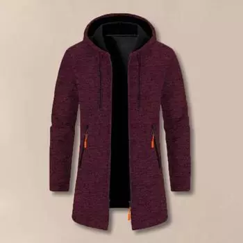 Мужское пальто с капюшоном, длинными рукавами, однотонная куртка средней длины с карманами M темно-синий