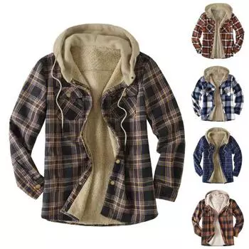 Мужское пальто с капюшоном, длинными рукавами, завязками, клетчатым принтом, карманами, застежкой на пуговицы, плюшевой подкладкой, спортивное пальто XXL жёлтый