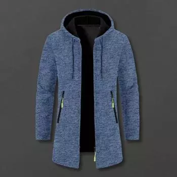 Мужское пальто с капюшоном, длинными рукавами, однотонная куртка средней длины с карманами, застежкой-молнией, тонкая трикотажная верхняя одежда M темно-серого
