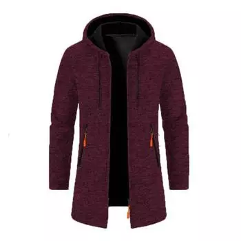 Мужское пальто с капюшоном, длинными рукавами, однотонная куртка средней длины с карманами, застежкой-молнией, тонкая трикотажная верхняя одежда M темно-серого