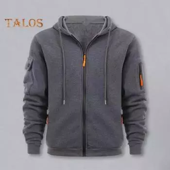 Мужское пальто с капюшоном и длинными рукавами, однотонная куртка с несколькими карманами, плюшевая подкладка, толстая теплая спортивная верхняя одежда L светло-серый