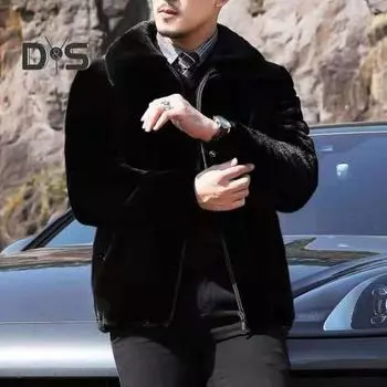 Мужское пальто с капюшоном и длинными рукавами, куртка из искусственного меха норки с карманами, застежка-молния, толстое флисовое зимнее пальто XXXXL чёрный