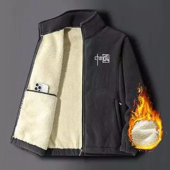 Мужское пальто с капюшоном из флиса, осенне-зимнее, воротник-стойка, для людей среднего и пожилого возраста, свободная куртка для папы с кашемиром, кардиган из кашемира M