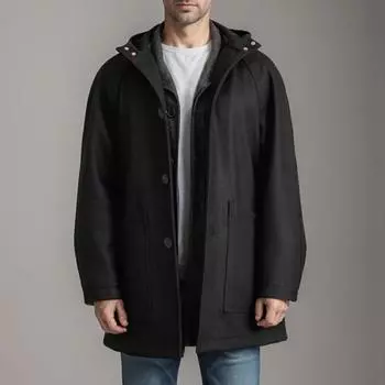 Мужское пальто с капюшоном, реглан, длинный рукав, однотонная куртка с карманами, однобортная, средней длины, шерстяная верхняя одежда S хаки