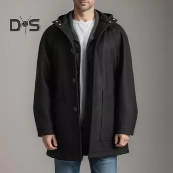 Мужское пальто с капюшоном, реглан, длинный рукав, однотонная куртка с карманами, однобортная, средней длины, шерстяная верхняя одежда S чёрный