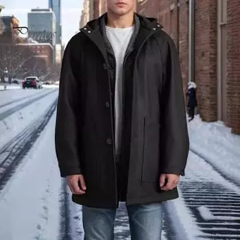 Мужское пальто с капюшоном, реглан, длинный рукав, однотонная куртка с карманами, однобортная, средней длины, шерстяная верхняя одежда S хаки