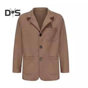 Мужское пальто с лацканами, длинный рукав, однобортный однотонный пиджак с карманами, свободный крой, повседневная верхняя одежда, повседневная одежда M темно-серого