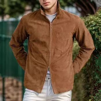 Мужское пальто с лацканами, длинный рукав, однотонная замшевая куртка с двухсторонними карманами на молнии, повседневная верхняя одежда в уличном стиле S темно-синий