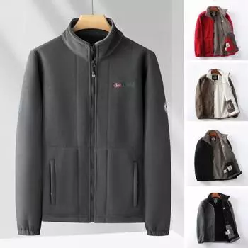 Мужское пальто с лацканами, длинный рукав, двухстороннее флисовое пальто с карманами, осень-зима, однотонная повседневная верхняя одежда XL серый