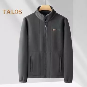 Мужское пальто с лацканами, длинный рукав, двухстороннее флисовое пальто с карманами, осень-зима, однотонная повседневная верхняя одежда XL хаки