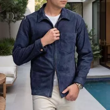 Мужское пальто с лацканами, длинный рукав, однотонная замшевая куртка с двухсторонними карманами на молнии, повседневная верхняя одежда в уличном стиле S коричневый