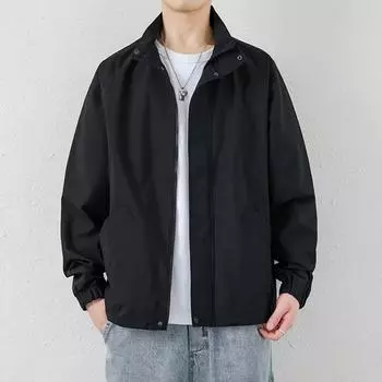 Мужское пальто с лацканами, длинным рукавом, застежкой-молнией, куртка с карманами, обычная куртка, повседневная уличная одежда M чёрный