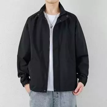 Мужское пальто с лацканами, длинным рукавом, застежкой-молнией, куртка с карманами, обычная куртка, повседневная уличная одежда M чёрный