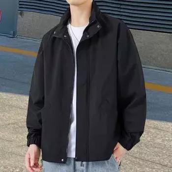 Мужское пальто с лацканами, длинным рукавом, застежкой-молнией, куртка с карманами, обычная куртка повседневная M чёрный