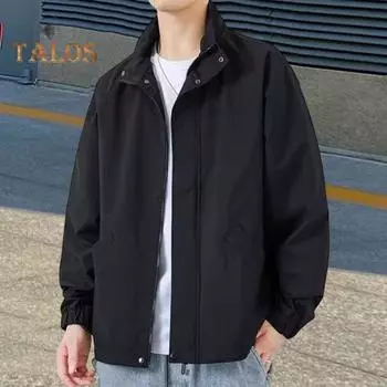 Мужское пальто с лацканами, длинным рукавом, застежкой-молнией, куртка с карманами, обычная куртка, повседневная уличная одежда M чёрный