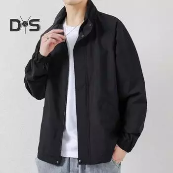 Мужское пальто с лацканами, длинным рукавом, застежкой-молнией, куртка с карманами, обычная куртка, повседневная уличная одежда M чёрный