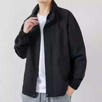 Мужское пальто с лацканами, длинным рукавом, застежкой-молнией, куртка с карманами, обычная куртка, повседневная уличная одежда M чёрный