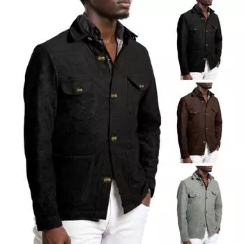 Мужское пальто с лацканами, длинными рукавами, карманами-клапанами, куртка, пальто, однотонный цвет, стандартный крой S серый