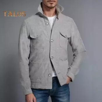 Мужское пальто с лацканами, длинными рукавами, карманами-клапанами, куртка, пальто, однотонное, стандартного кроя, однобортное, осенне-зимняя верхняя одежда S серый