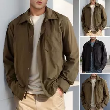 Мужское пальто с лацканами и длинным рукавом, однотонная куртка с пуговицами, весна-осень, ретро, повседневная верхняя одежда S чёрный