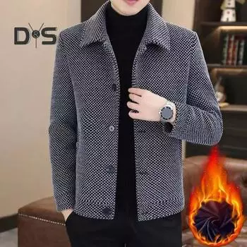 Мужское пальто с лацканами и длинным рукавом, однотонная утолщенная плюшевая подкладка, куртка, пальто, осень-зима, однобортная повседневная верхняя одежда 2XL серый