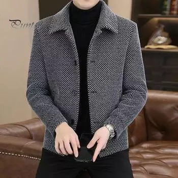 Мужское пальто с лацканами и длинным рукавом, однотонная утолщенная плюшевая подкладка, куртка, пальто, осень-зима, однобортная повседневная верхняя одежда XL чёрный