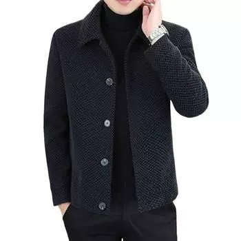 Мужское пальто с лацканами и длинным рукавом, однотонная утолщенная плюшевая подкладка, куртка, пальто, осень-зима, однобортная повседневная верхняя одежда L чёрный