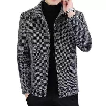 Мужское пальто с лацканами и длинным рукавом, однотонная утолщенная плюшевая подкладка, куртка, пальто, осень-зима, однобортная повседневная верхняя одежда L чёрный