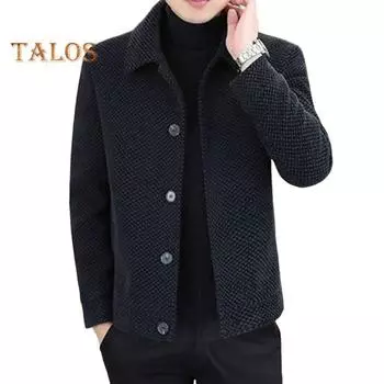 Мужское пальто с лацканами и длинным рукавом, однотонная утолщенная плюшевая подкладка, куртка, пальто, осень-зима, однобортная повседневная верхняя одежда L серый