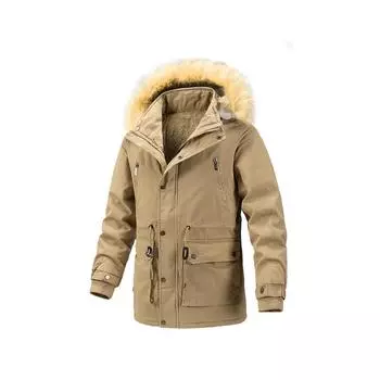 Мужское пальто с меховым воротником и съемной хлопковой подкладкой с флисом, утолщенное теплое, большого размера, средней длины, с хлопковой подкладкой для мужчин L