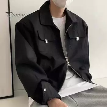 Мужское пальто с нагрудными карманами, двойными лацканами на молнии, длинными рукавами, однотонная куртка, однотонная куртка свободного кроя M хаки