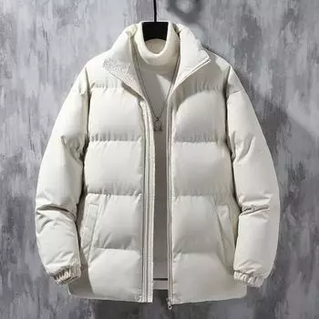 Мужское пальто с воротником-стойкой, длинным рукавом, застежкой-молнией, стеганая куртка, однотонное утолщенное свободное пуховое пальто с боковыми карманами M хаки