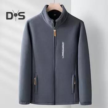 Мужское пальто с воротником-стойкой, длинным рукавом, флисовой подкладкой, кардиган, куртка, однотонная, с застежкой-молнией, верхняя одежда, повседневная одежда XL чёрный