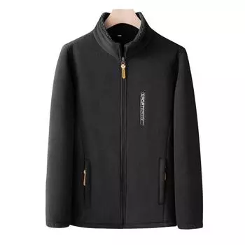 Мужское пальто с воротником-стойкой, длинным рукавом, флисовой подкладкой, кардиган, куртка, однотонная молния XL чёрный