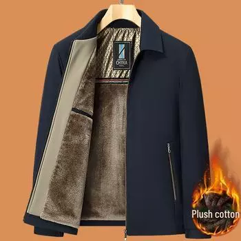 Мужское пальто среднего возраста на бархатной подкладке — плотная, теплая, хлопковая зимняя куртка для пожилого папы 180 (suitable for 115-135 jin)