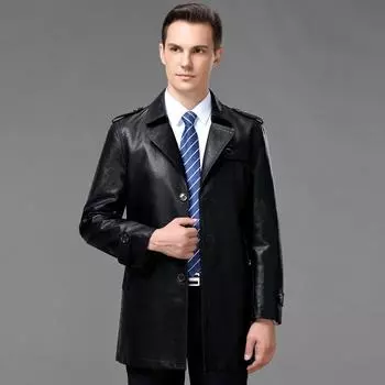 Мужское пальто средней длины из натуральной кожи, осенне-зимний костюм, воротник из коровьей кожи, мужская куртка из кожи, ветровка, одежда для папы 170