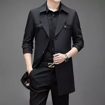 Мужское пальто Весна и осень новый повседневный пиджак с лацканами большой размер пожилой средней длины тренчкот деловая мужская одежда M