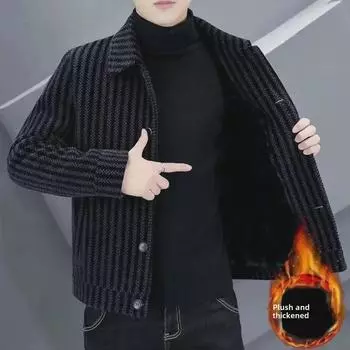 Мужское пальто в полоску из высококачественной шерстяной смеси — уютная куртка с лацканами для осени и зимы XL