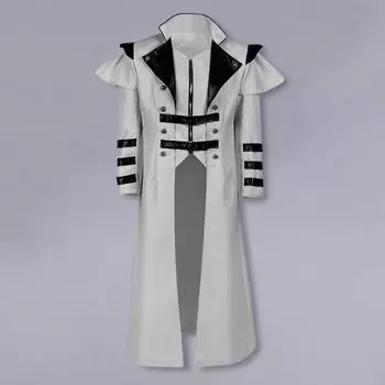 Мужское пальто в стиле ретро, средневековая королевская готика, стимпанк, косплей, соответствующий цвет, с лацканами, с длинным рукавом, сценический костюм, куртка с разрезом на Хэллоуин XL серый