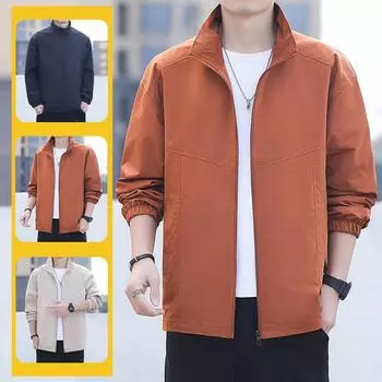 Мужское пальто весна и осень новая корейская версия универсальная тонкая куртка с воротником-стойкой зеленая свободная ветрозащитная красивая куртка M